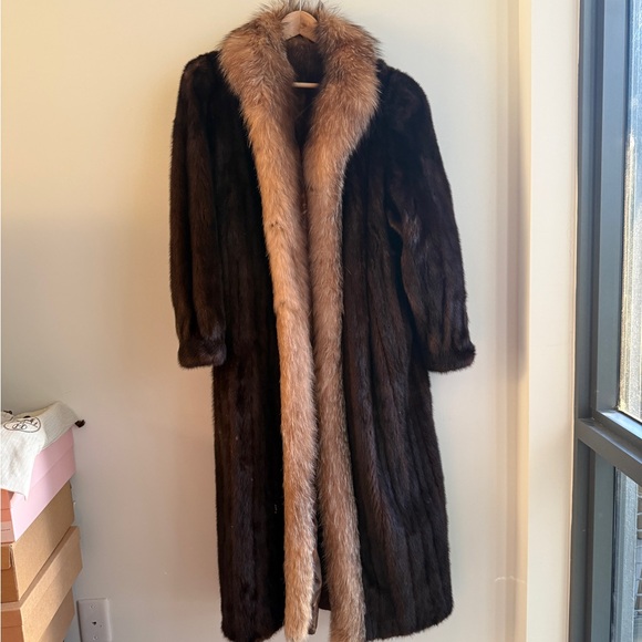 100% real Mink full length coat fox details mink fur coat - Picture 6 of 15